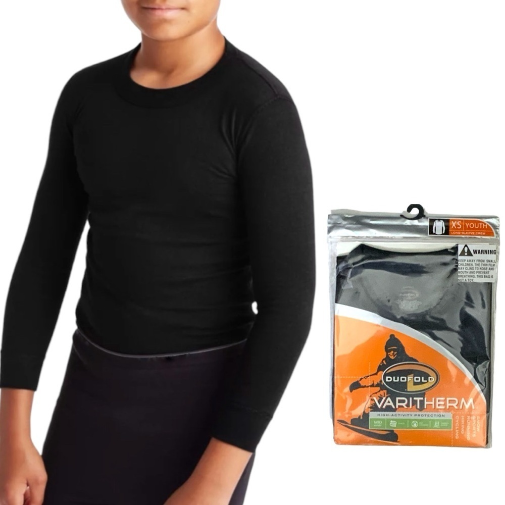 Duofold Varitherm Thermal Top Long Sleeve Crew Moisture Wicking Black Youth XS